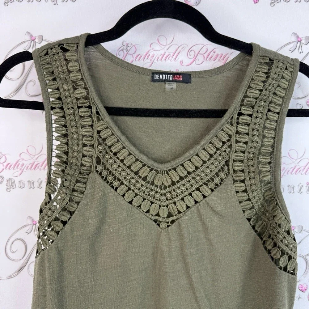 Devoted tank top crochet pattern boho green Olive Crochet Detail Tank Top - Picture 7 of 10